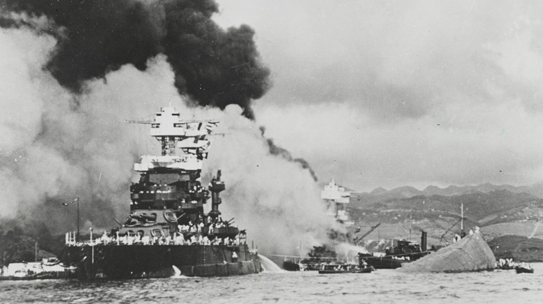 Attack by Japanese forces, on Pearl Harbor in Honolulu, Oahu, Hawaii, December 7, 1941