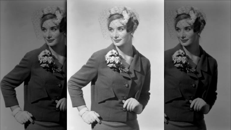 Woman wearing a corsage in 1959