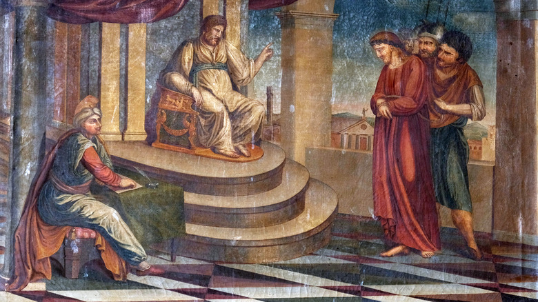 Pontius Pilate on chair sentencing Jesus to death, Dubrovnik