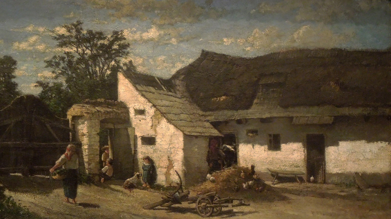 19th century oil painting of a French farmhouse
