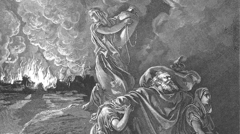 19th century illustration of Lot fleeing the destruction of Sodom and Gommorah