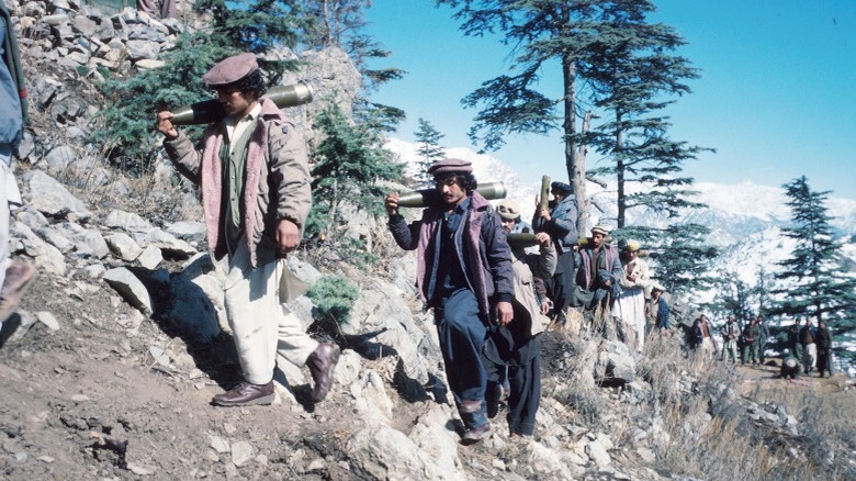 Mujahideen fighters in Afghanistan on a mountain