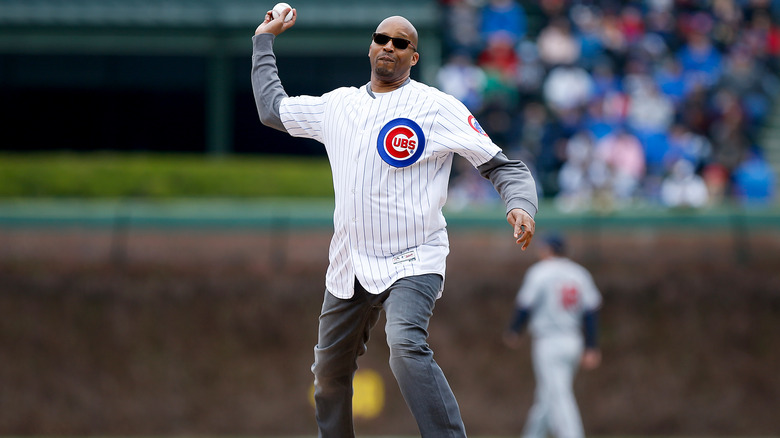Warren G throwing the first pitch