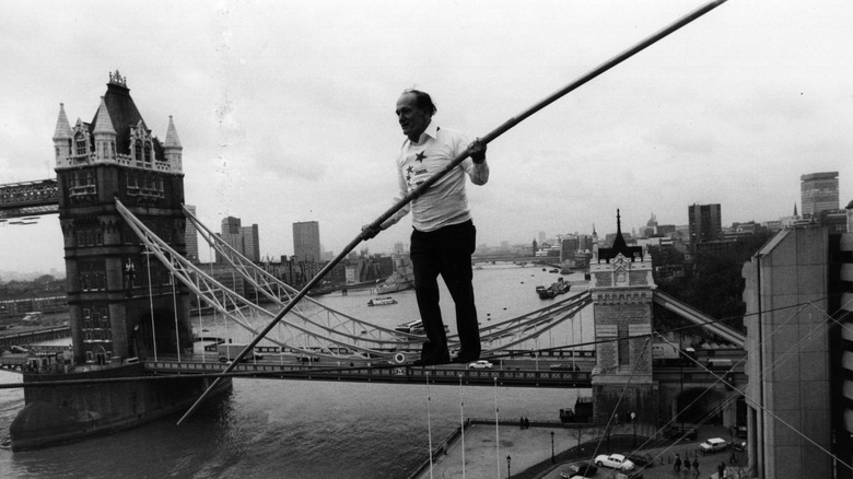 Karl Wallenda walking a tightrope
