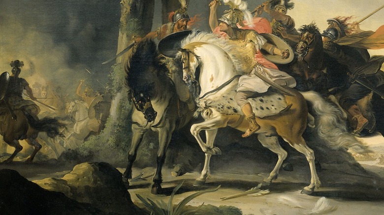 painting Alexander the Great charging horseback