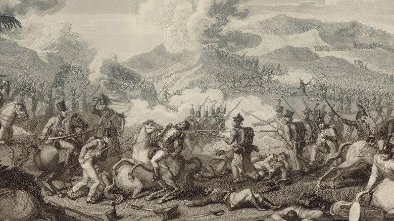 black white drawing Battle of Bussaco, 1810