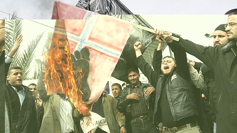 Protestors burning the Danish flag