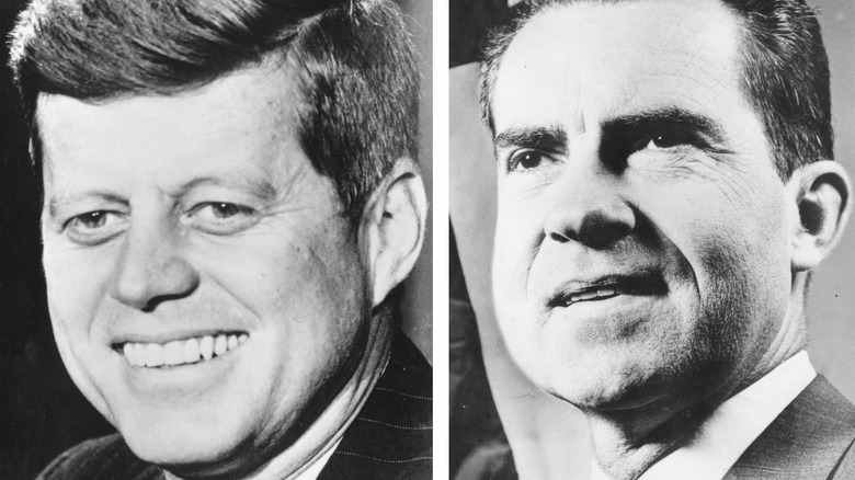 John F. Kennedy and Richard Nixon smiling 