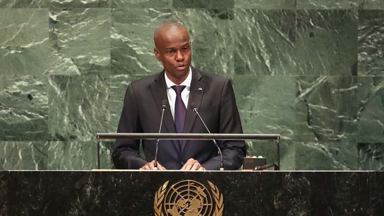 Jovenel Moise speaks at United Nations podium