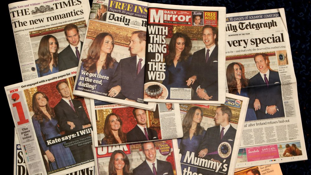 Newspapers announcing engagement of Prince William and Kate Middleton