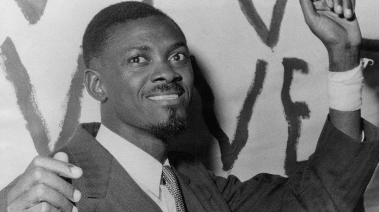 Patrice Lumumba waving arms