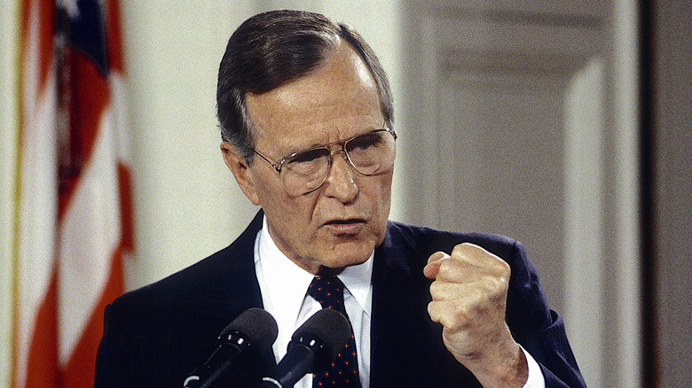 H. W. Bush speaking with fist clenched