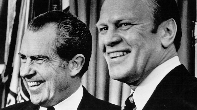 Gerald Ford and Richard Nixon smiling
