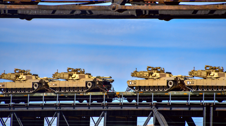 A line of M1 tanks