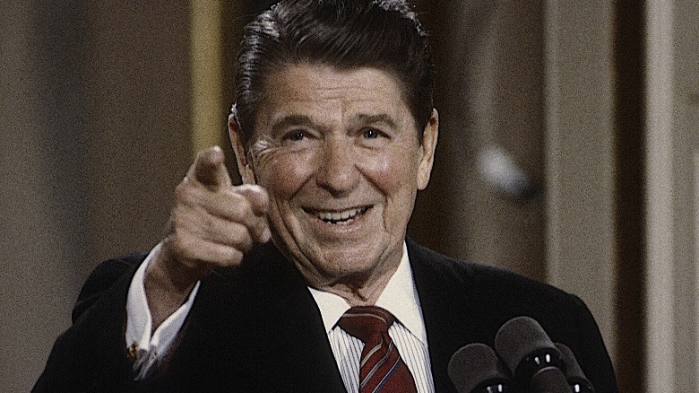 Ronald Reagan pointing during speech