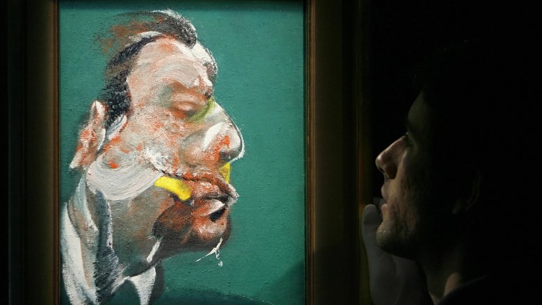 person looking at Francis Bacon portrait of George Dyer