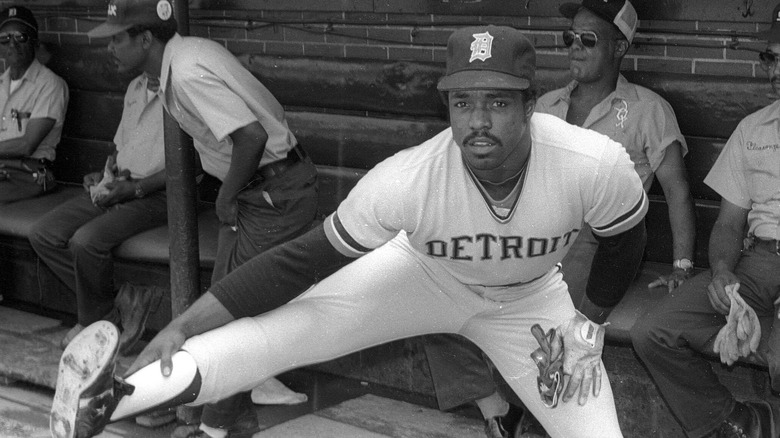 Ron LeFlore stretching 1978
