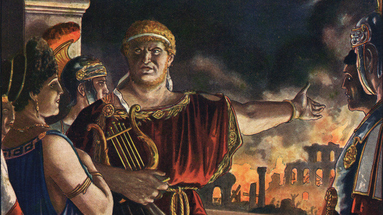 Nero with lyre gesturing to fire