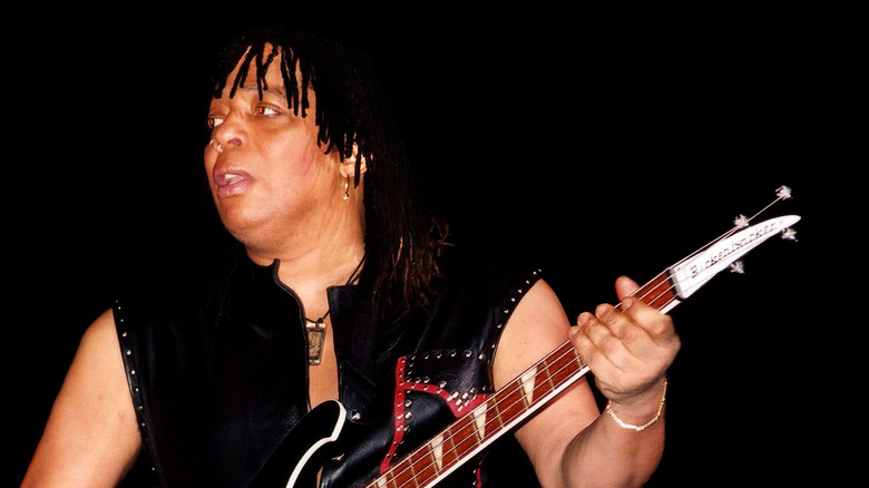 Rick James onstage with guitar