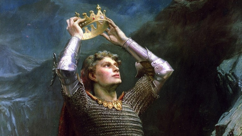 Painting of King Arthur holding crown
