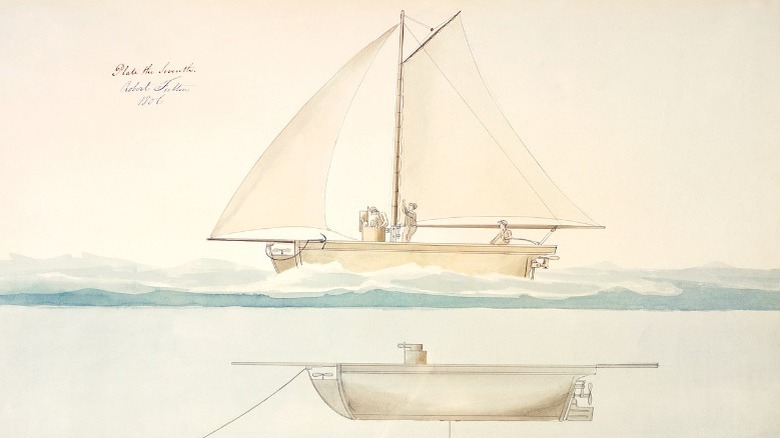 Drawing of Robert Fulton's submarine sailing