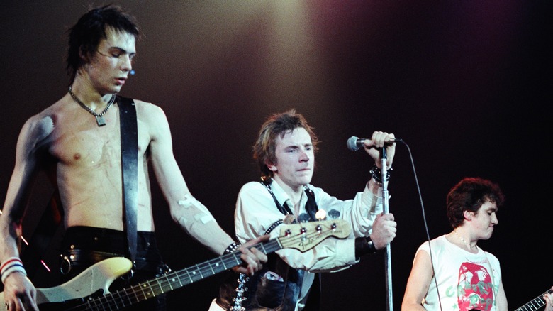 The Sex Pistols performing on stage