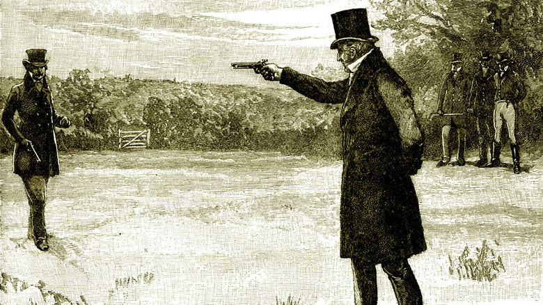 engraving of a duel