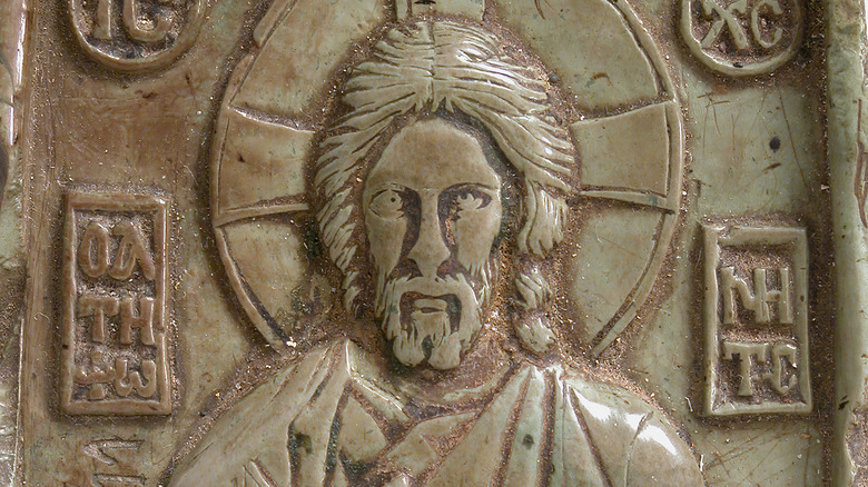 stone carving of jesus