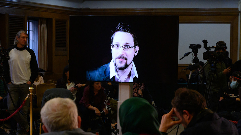 Edward Snowden speaking via video journalists