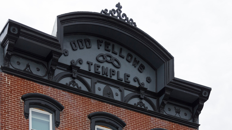 Odd Fellows meeting place sign roof