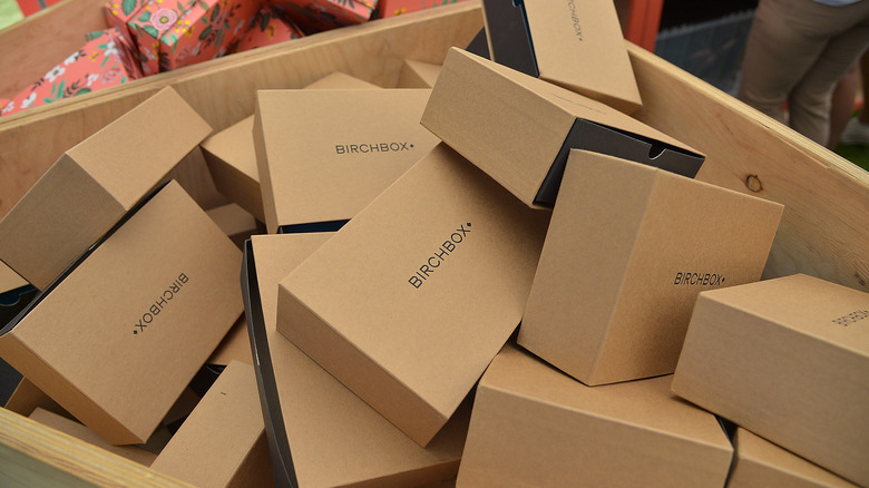 boxes of Birchbox piled up