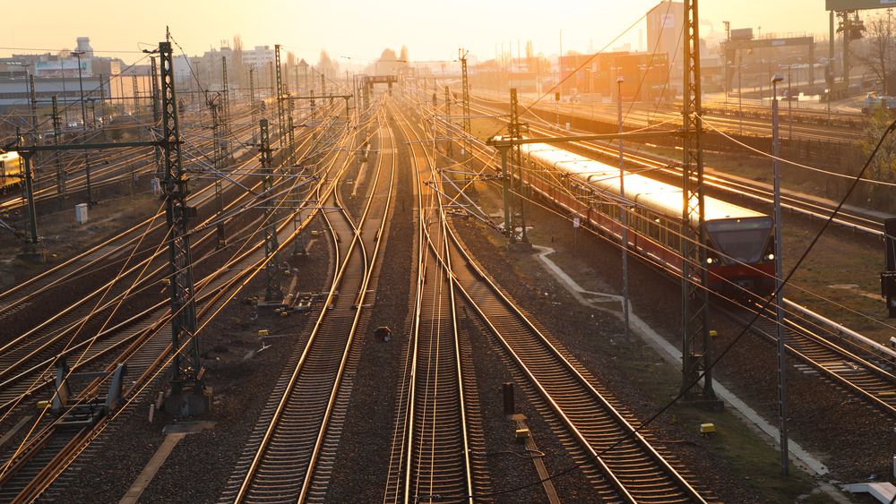 s-bahn berlin rail lines at sunset