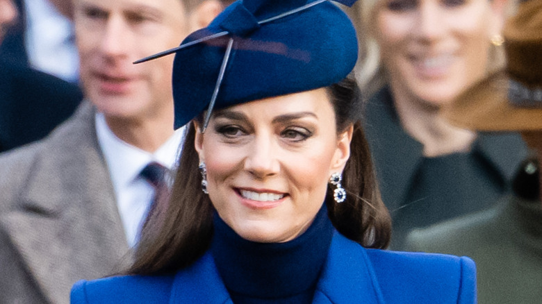 Kate Middleton blue hat smiling