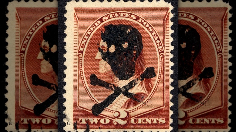 Stamp with George Washington and skull and crossbones