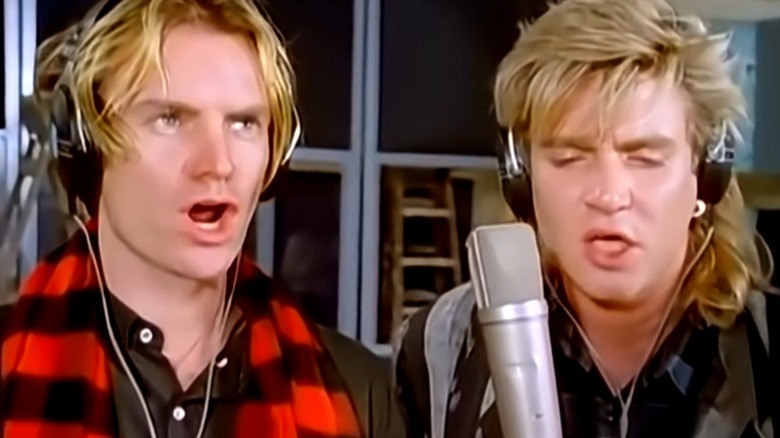 Simon Le Bon and Sting singing in Band Aid, 1984