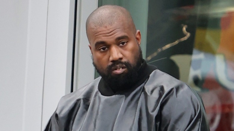 Kanye West dressed in black looking incredulous