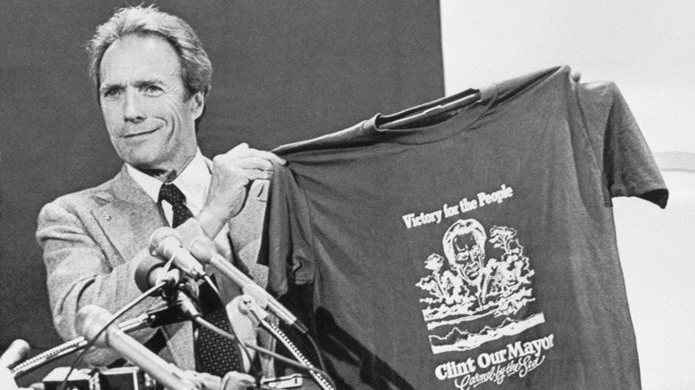 Clint eastwood posing with campaign shirt