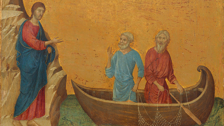 Jesus by disciples fishing
