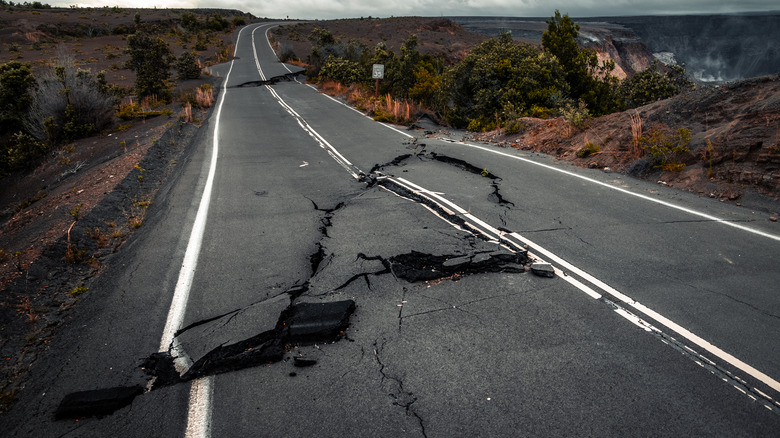 Road with giant crack