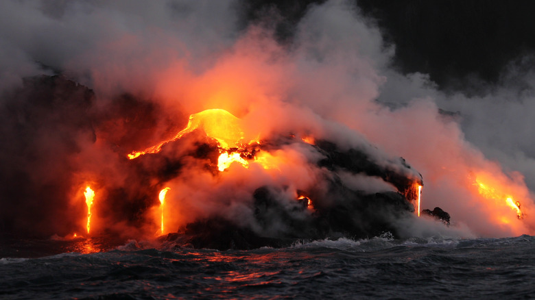Lava running into the ocean