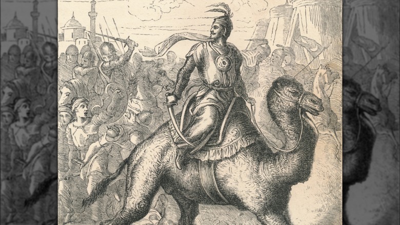 Saladin riding camel in battle