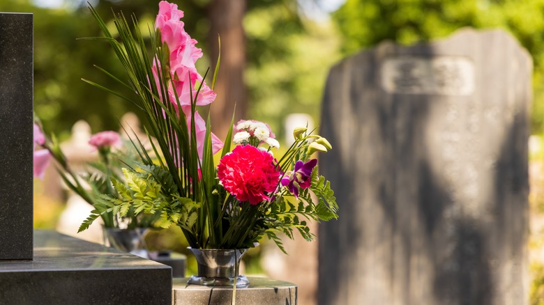flowers and grave