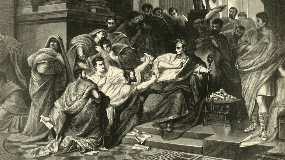 An artist's impression of the assassination of Julius Caesar