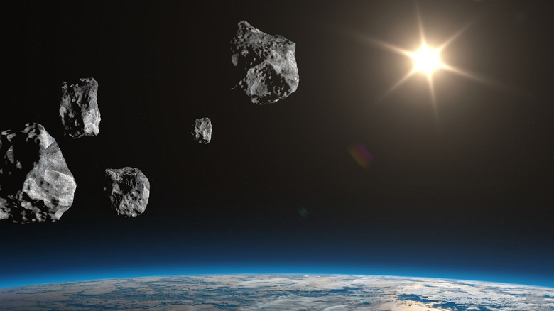 Cluster of asteroids above earth 