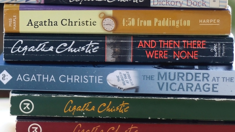 Stack of Agatha Christie books including "And Then There Were None"