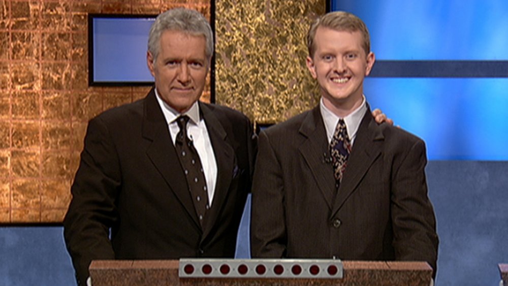 Alex Trebek and Ken Jennings on Jeopardy!