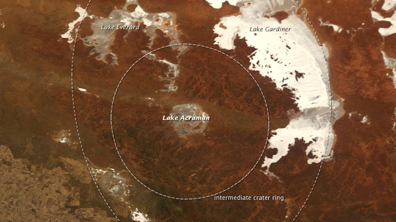 Satellite view Acraman crater with annotations