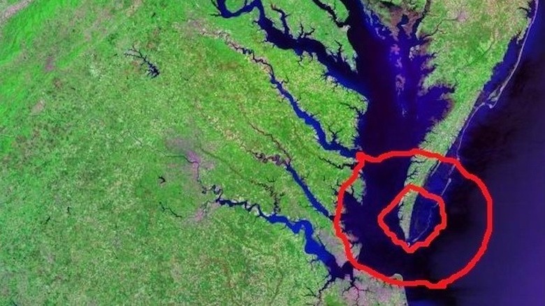Satellite image Chesapeake Bay impact location circled
