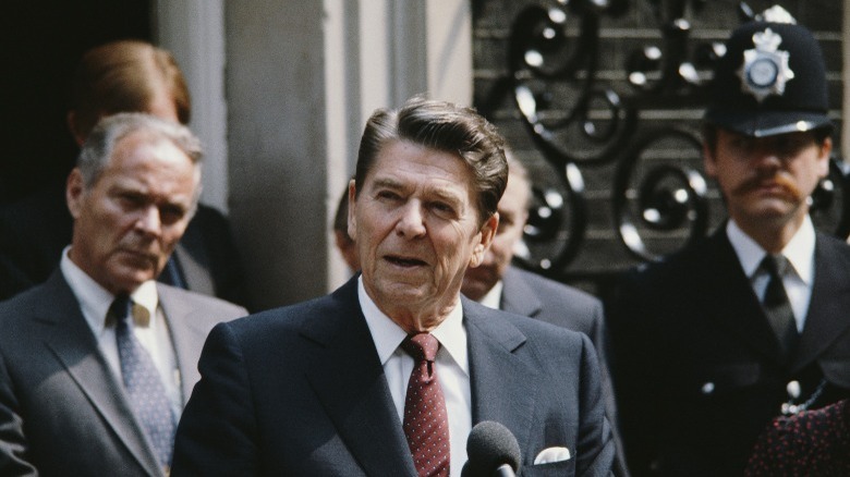 Ronald Reagan speaking at press conference