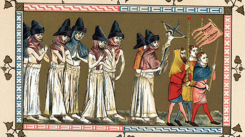 painting of flagellants marching